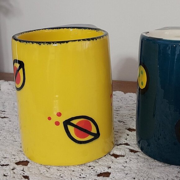 2 Hand Made Broussard, Art Studio Pottery Mugs, Hand Painted Vibrant Colors - Picture 6 of 12